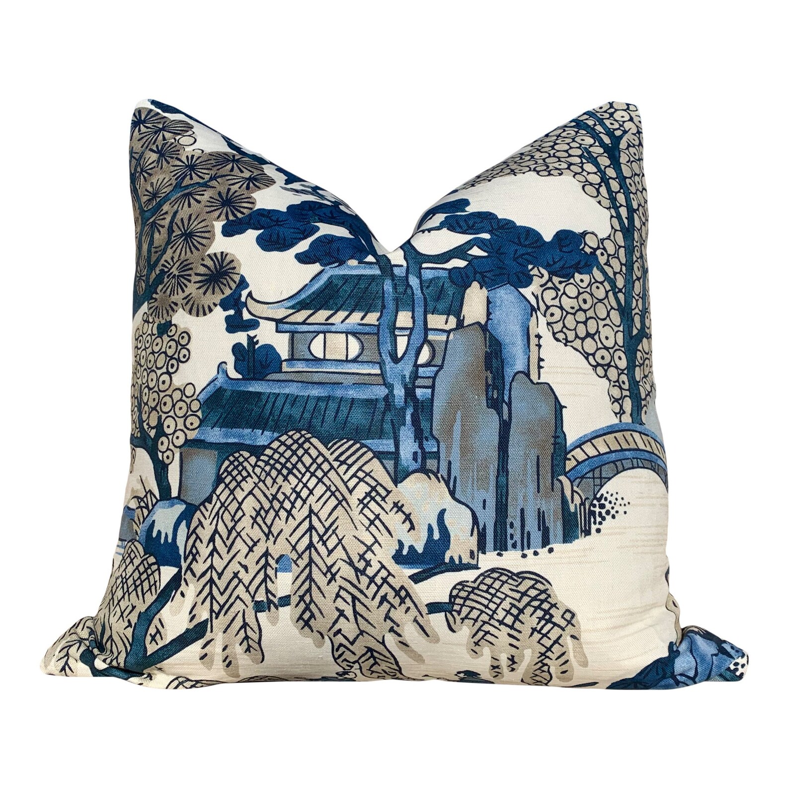 Thibaut Asian Scenic Pillow Blue. Tea House Lumbar Decorative Etsy