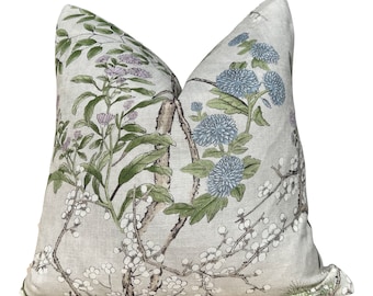 Katsura Pillow in Cream and Lavender. Designer Pillows, High End Floral Pillows, Euro Sham Cover, Decorative Lumbar Pillows, Bedroom Decor