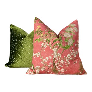 Katsura Pillow in Coral and Green. Designer Linen Pillows - Etsy