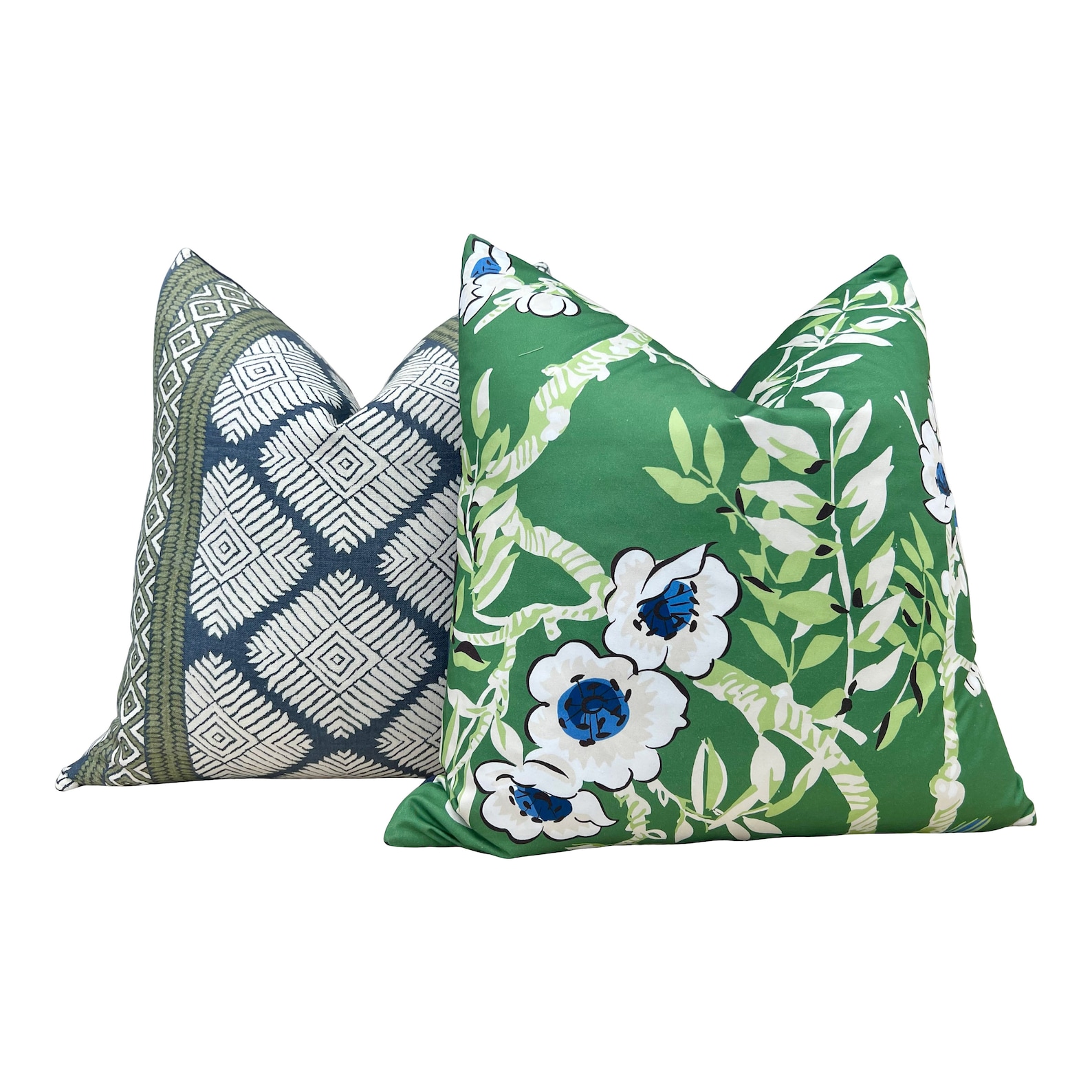 Designer Floral Decorative Pillow in Green and Blue. Thibaut Etsy