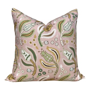 Schumacher Malabar Vine Pillow in Blush. Designer Pillows, Floral Pillows in Blush, High End Pillows, Accent Lumbar Pink Pillows, Euro Sham