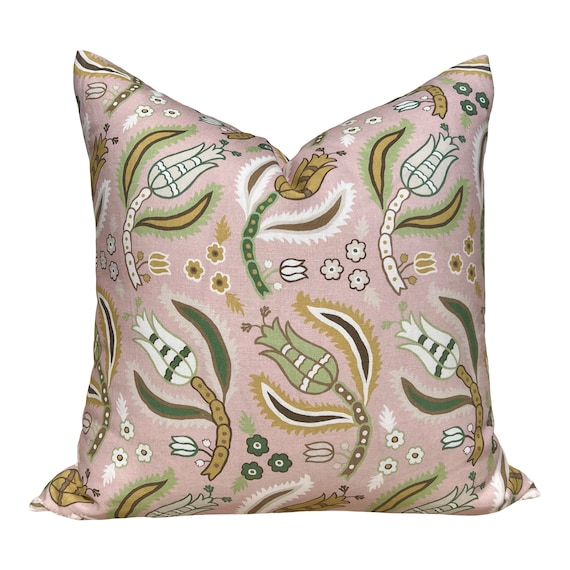 Schumacher Malabar Vine Pillow in Blush. Designer Pillows, Floral Pillows in Blush, High End Pillows, Accent Lumbar Pink Pillows, Euro Sham