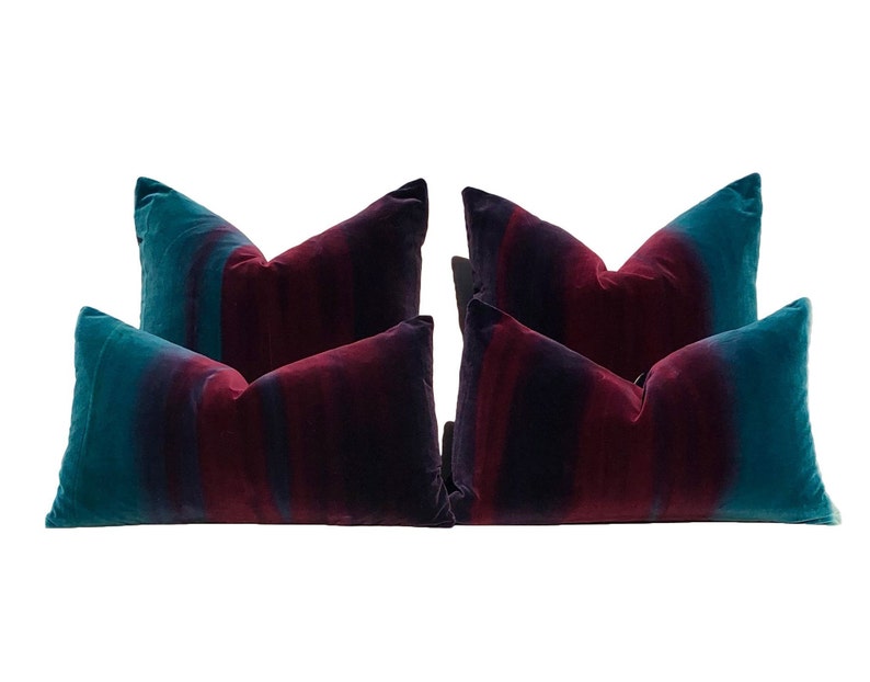 Ombre Velvet Pillow Lagoon, Burgundy and Loganberry. Amazilia Plush Velvet Pillows, high End Designer Pillows, Luxury Velvet Pillow Covers image 4