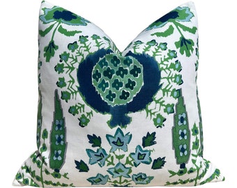 Thibaut Mendoza Suzani Pillow in Blue and Green. Decorative High End Pillow Covers, Euro Sham Cover, Accent Lumbar Pillows, Medallion Pillow