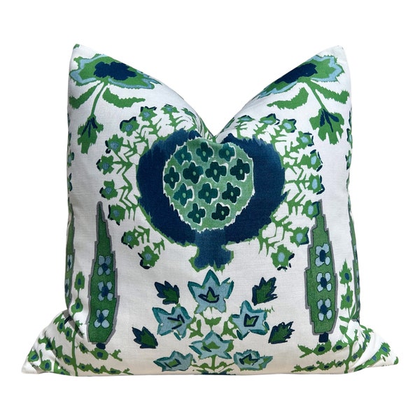 Thibaut Mendoza Suzani Pillow in Blue and Green. Decorative High End Pillow Covers, Euro Sham Cover, Accent Lumbar Pillows, Medallion Pillow