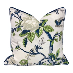 Thibaut Nemour Floral Pillow In Green, Blue. Designer pillows, accent cushion cover, decorative green pillow, high end pillow cover.