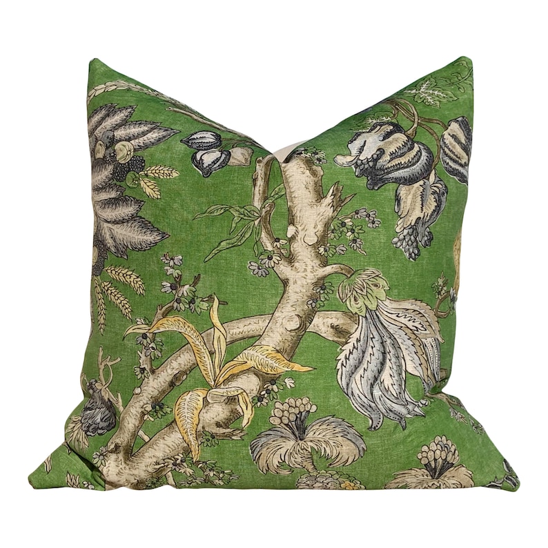 Thibaut Chatelain Pillow Cover in Green. Designer Decorative Pillow Cover Green French Country Floral Accent lumbar Cushion Case Euro Sham image 3