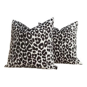 Schumacher Outdoor Iconic Leopard Pillow in Charcoal. Designer Weather Proof Outdoor Cushion Cover, Decorative Animal Print Accent Pillows