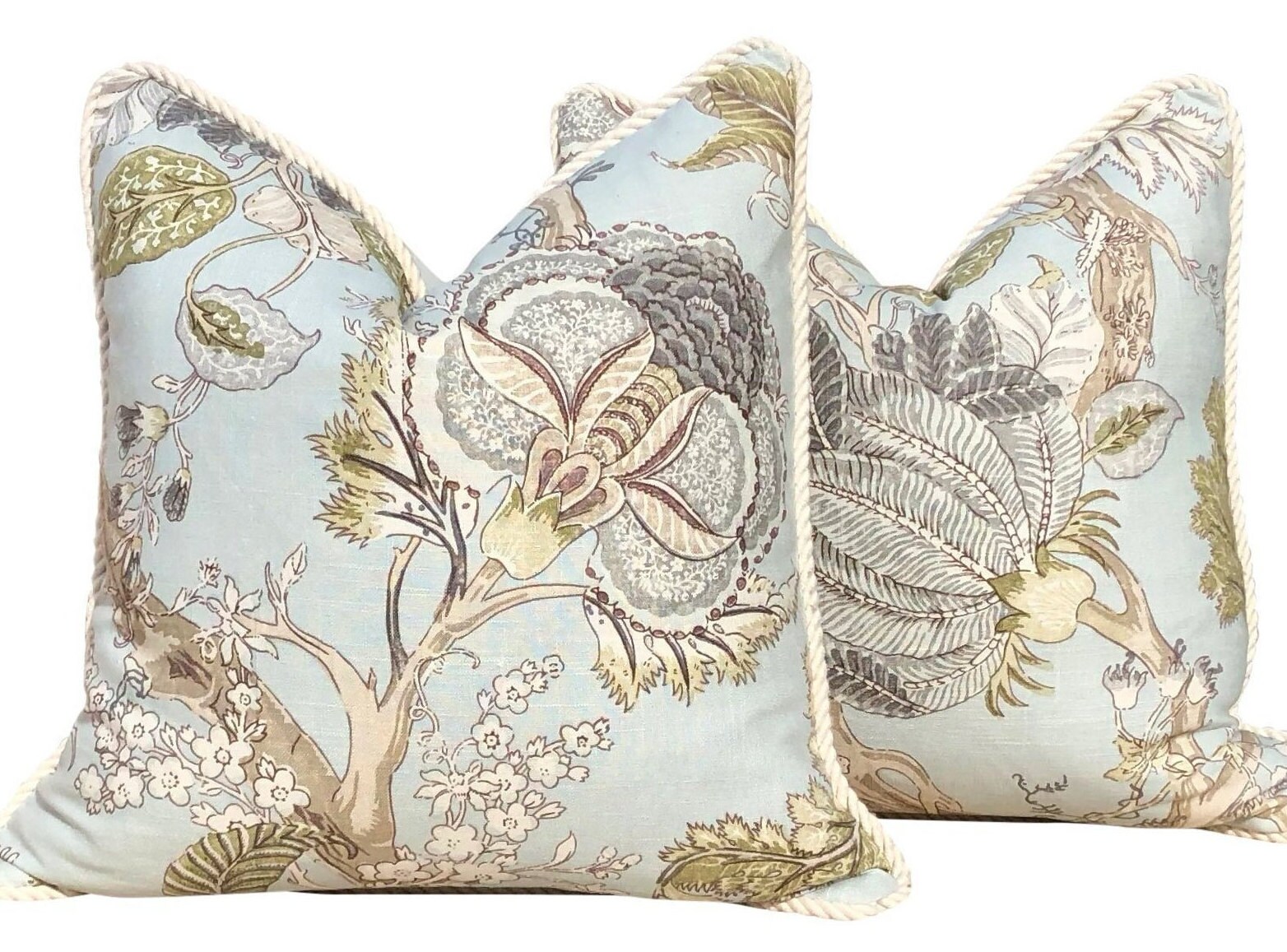 Decorative Pillows in Brooklyn Ocean Jacobean Floral Large Scale