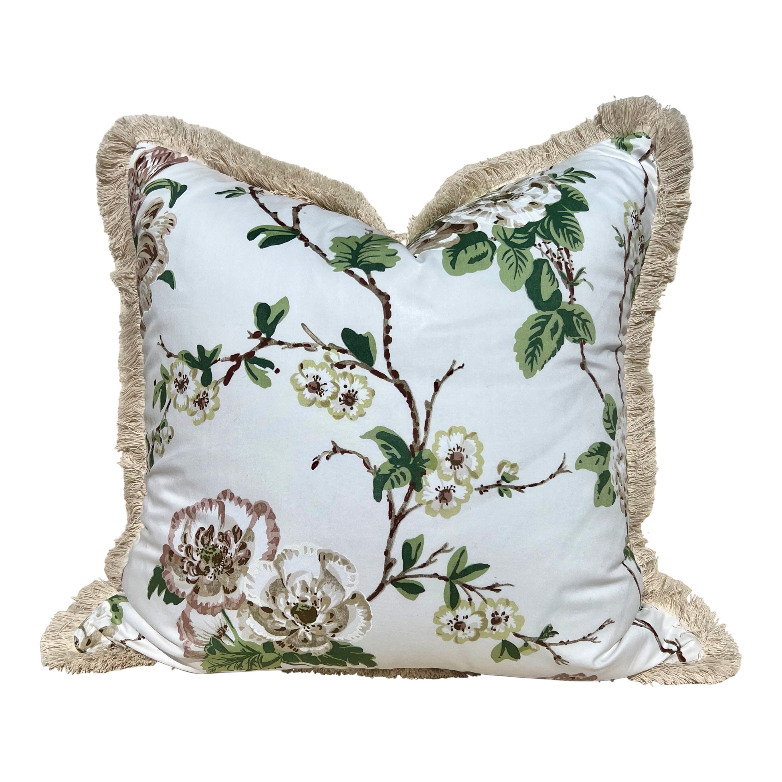 White Blossoms and Bird - 20 x 20 needlepoint pillow – Deluxe Pillows