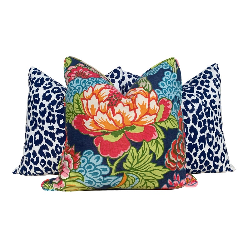 Thibaut Honshu Pillow in Navy Blue. Chinoiserie Floral Pillow. Etsy