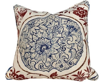 Sale!!!! Price is for 2 14"X24" Ready to Ship Schumacher Katsugi Pillow Cover -  Indigo, Cinnabar. Decorative Medallion Pillow, Navy