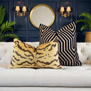 Scalamandre Le Tigre Velvet Pillow. Luxury Designer Throw Pillows, High End Lumbar Pillow, Tiger Stripes Cushion Cover
