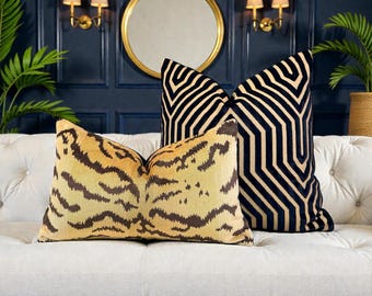 Scalamandre Le Tigre Velvet Pillow. Luxury Designer Throw Pillows, High End Lumbar Pillow, Tiger Stripes Cushion Cover