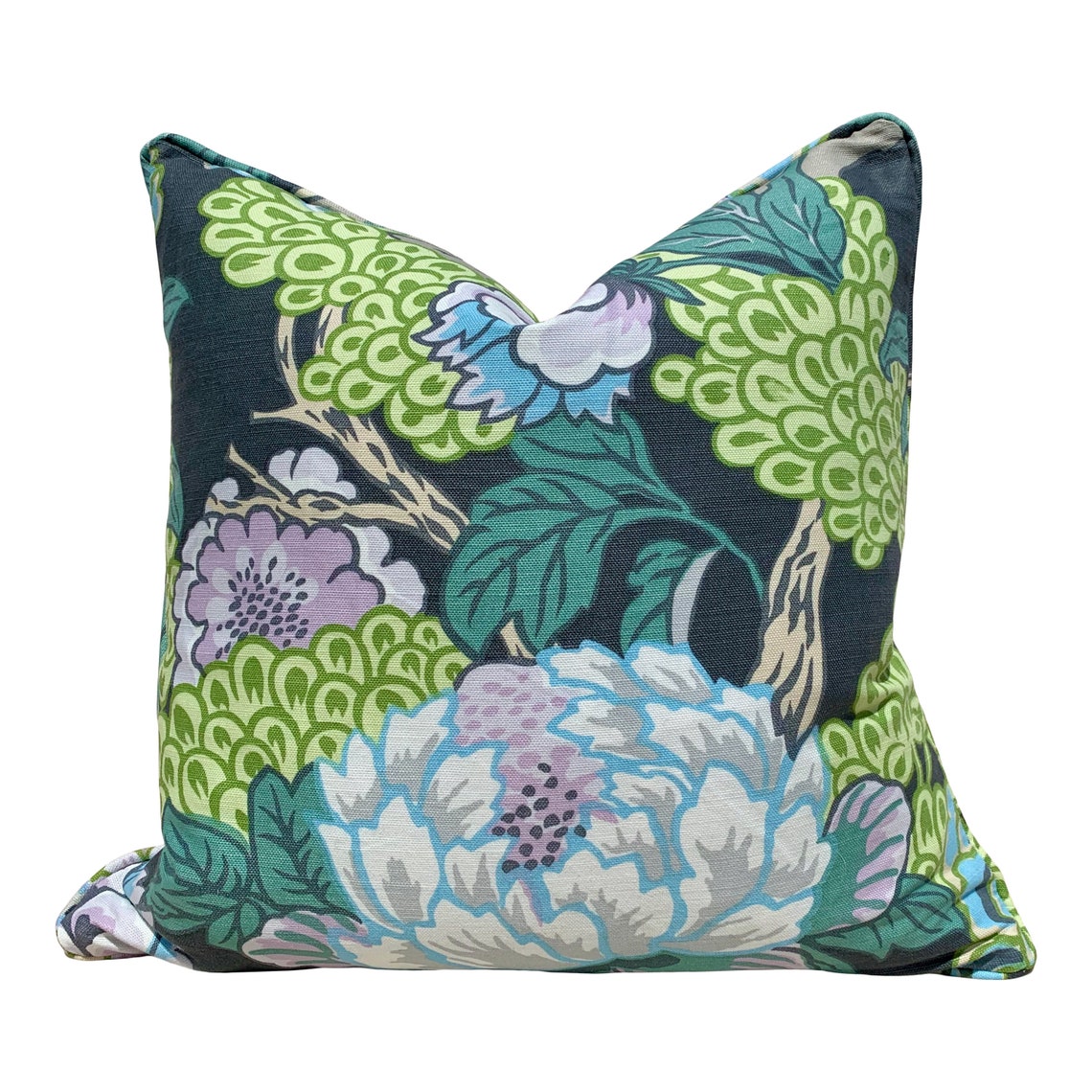 Thibaut Honshu Pillow in Gray and Lilac. Chinoiserie Floral Etsy