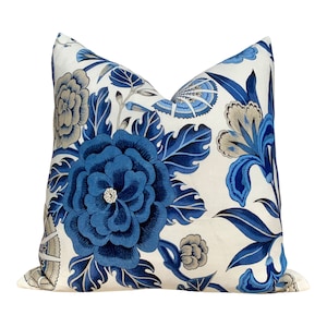 Thibaut Cleo Floral Pillow, Blue, White. Decorative Lumbar Pillow. Accent Pillow. Designer pillows, decorative pillow, high end pillow
