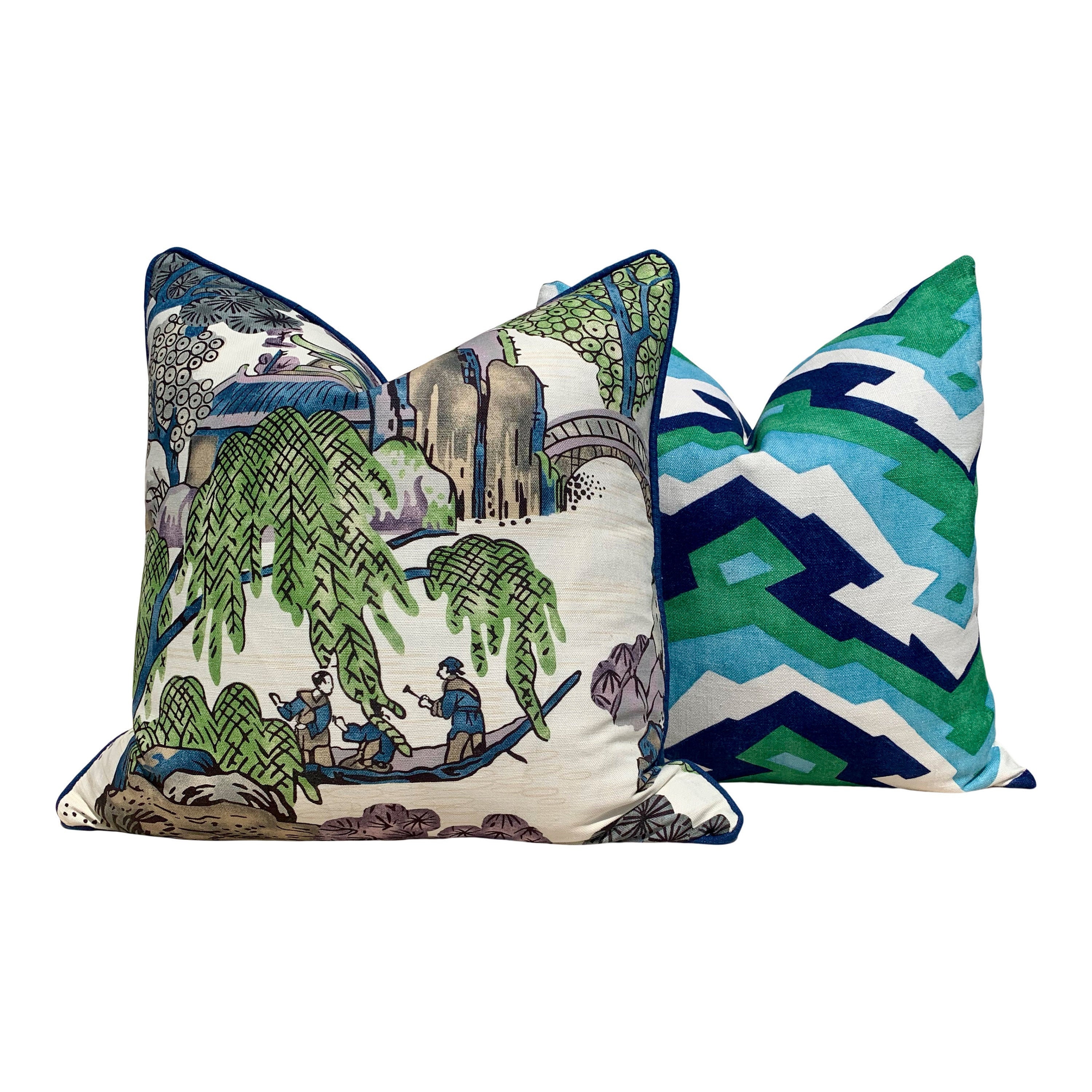Thibaut asian Scenic Pillow in Green and Purple. Etsy