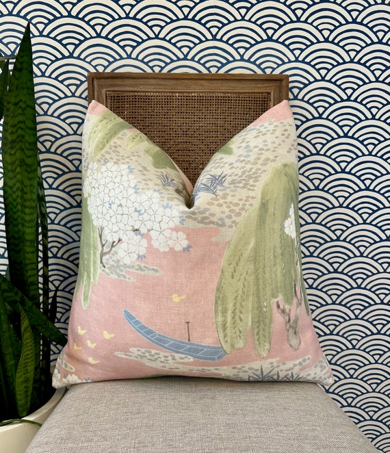 Botanical Thibaut Willow Tree Beige Throw Pillow Cover