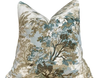 Thibaut Lincoln Pillow in Beige and Spa Blue. High End Botanical Pillow Covers Aqua, Designer Accent Aqua Blue Pillow Case, Euro Sham Pillow