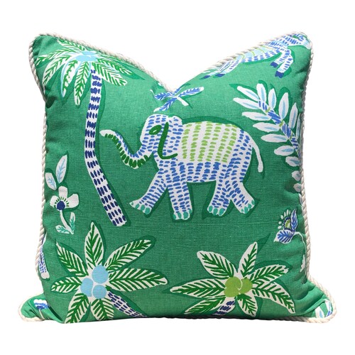 Thibaut Tropical Pillow in Green Cotton Rope Trim. Etsy