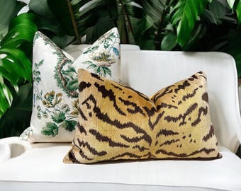 Scalamandre Le Tigre Silk Velvet Pillow. Luxury Designer Throw Pillows, High End Lumbar Pillow, Tiger Stripes Cushion Cover
