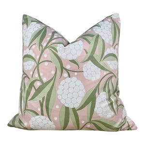 Schumacher Rubus Pillow in Blush and Sage Green. Designer Floral Pillows, High End Pink Pillow Covers, Accent Throw Pillows, Euro Sham Cover