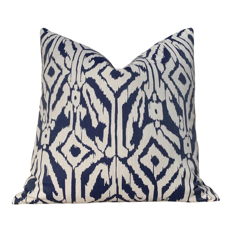 Sunbrella Outdoor Geometric Pillow Cover White, Ocean Blue. Lumbar Outdoor Pillow, Outdoor Cushion, Blue and White Pillow image 1