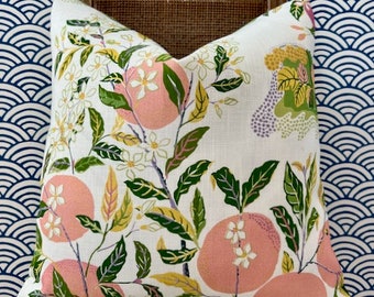 Schumacher Citrus Garden Pillow in Garden. Designer Outdoor Pillow, Josef Frank Accent Cushion Covers Blush Yellow, Lemon Tree Pillow Cover