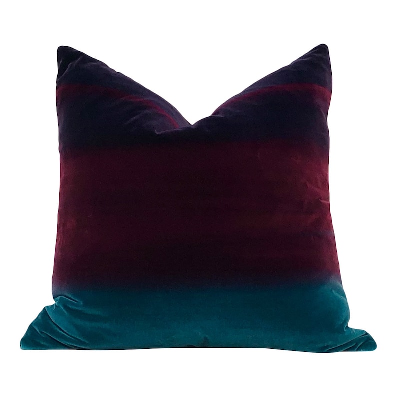 Ombre Velvet Pillow Lagoon, Burgundy and Loganberry. Amazilia Plush Velvet Pillows, high End Designer Pillows, Luxury Velvet Pillow Covers image 8