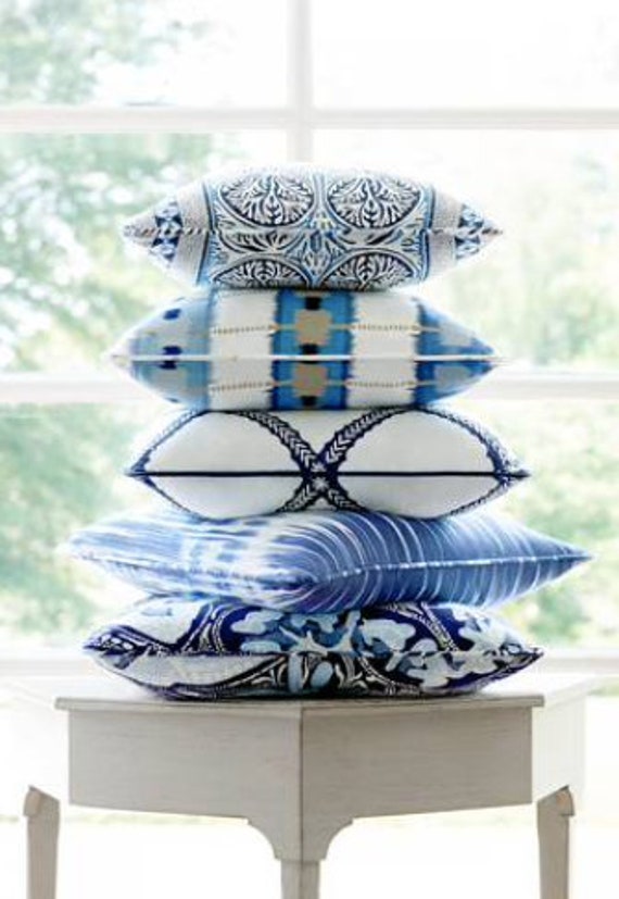 Thibaut Cairo Floral Blue and White Throw Pillow