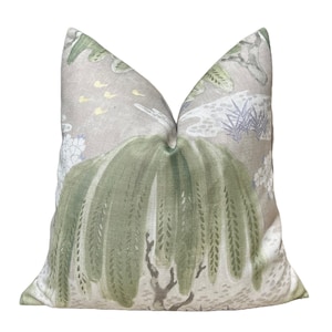 Thibaut Willow Tree in Beige, Green, Lilac. Designer Pillows, Accent Beige Pillow, High End Pillows, Floral Pillow Cover, Euro Sham
