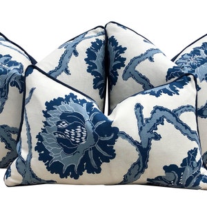 French General Indigo Pillow. Lumbar Navy Pillow, Accent Pillow Cover, Euro Sham 26x26, Long Lumbar Pillow, Designer Decorative Blue Pillows