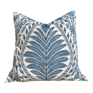 Thibaut Palampore Pillow in Blue and White. Lumbar Decorative Bird Pillow. Designer Pillows, accent cushion, decorative pillow cover