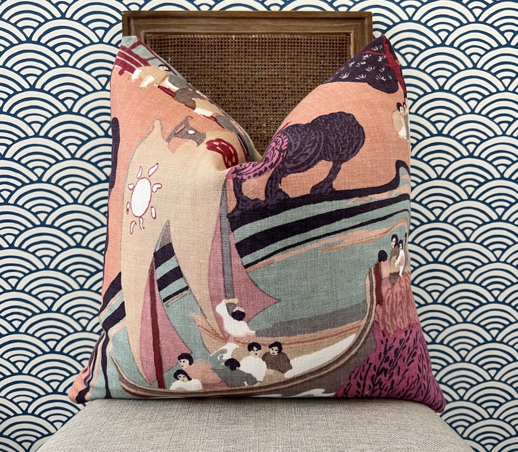 Schumacher Pearl River Linen Pillow in Blush. Chinoiserie Pillow Cover ...