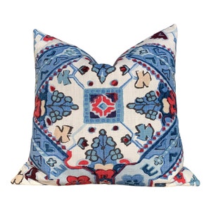 Thibaut Persian Carpet Pillow in Blue and Red. Lumbar Blue PillowsDesigner Pillow Decorative Pillow Cover, Throw Cushion Cover Accent Pillow
