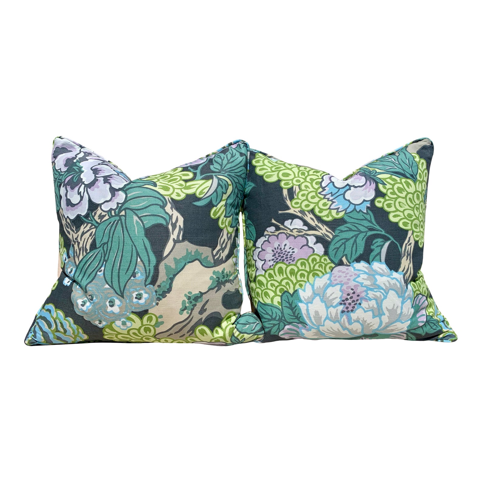 Thibaut Honshu Pillow in Gray and Lilac. Chinoiserie Floral Etsy