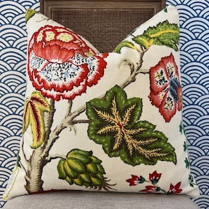 Schumacher Tree of Life Pillow Red, Green and Blue. Floral Lumbar Cover, Extra Long Lumbar Pillow, Designer Pillow cover, High End Pillows
