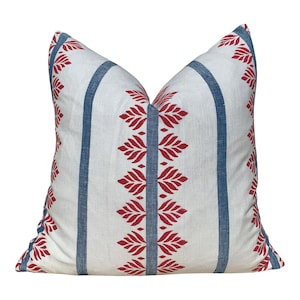 Designer Fern Stripe Pillow in Blue and Red. Accent Stripe Pillow, Decorative Pillow Cover, Designer Throw Pillow, Euro Sham