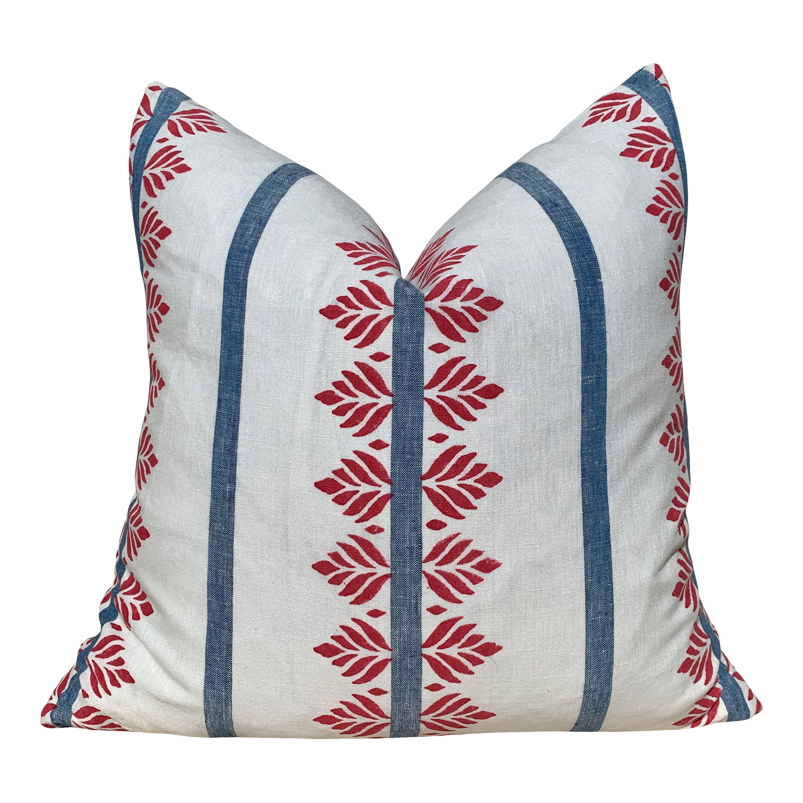Designer Fern Stripe Pillow in Blue and Red. Accent Stripe Pillow, Decorative Pillow Cover, Designer Throw Pillow, Euro Sham
