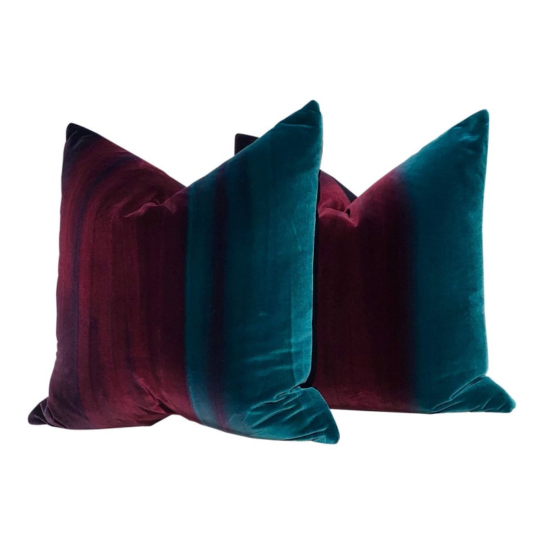 Ombre Velvet Pillow Lagoon, Burgundy and Loganberry. Amazilia Plush Velvet Pillows, high End Designer Pillows, Luxury Velvet Pillow Covers image 3
