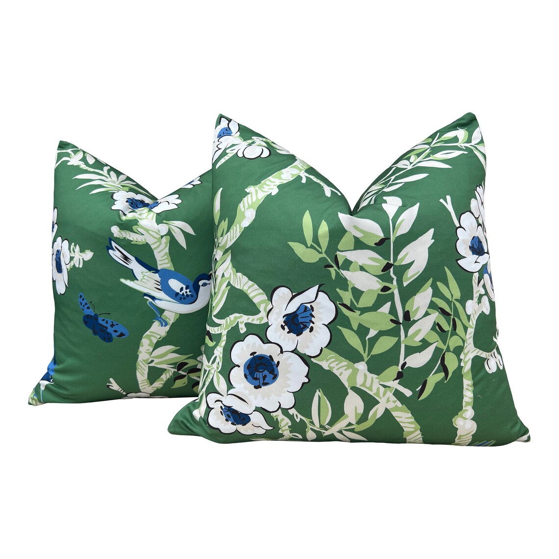 Designer Floral Decorative Pillow in Green and Blue. Thibaut Etsy