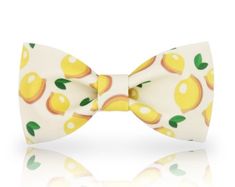 Lemon Print Bow Tie: Yellow Cotton Fruit Bowtie