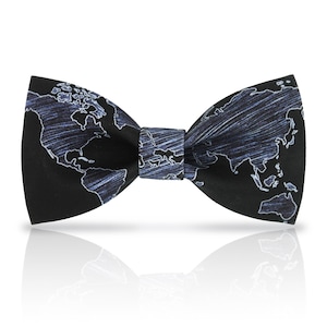 Nœud papillon carte - Nœud papillon carte noir - Nœud papillon géographie - Nœud papillon de voyage - Cadeau voyageur du monde - Nœud papillon noir et blanc classique - Cadeau pour les voyageurs