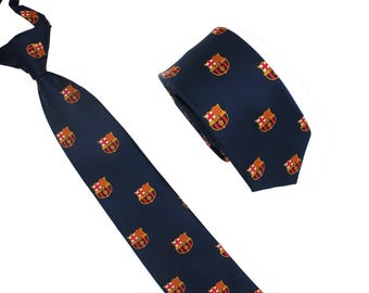 Serie Padre e Hijo: Corbata azul marino del FC Barcelona bordada, corbatas para niños y adolescentes.
