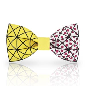 Magic Geometric Bowtie - Yellow/Blue Reticulate Bowtie - Interlaced Lines Bowtie - Artistic Touch Bowtie - Wedding Bowtie - Gift for Him