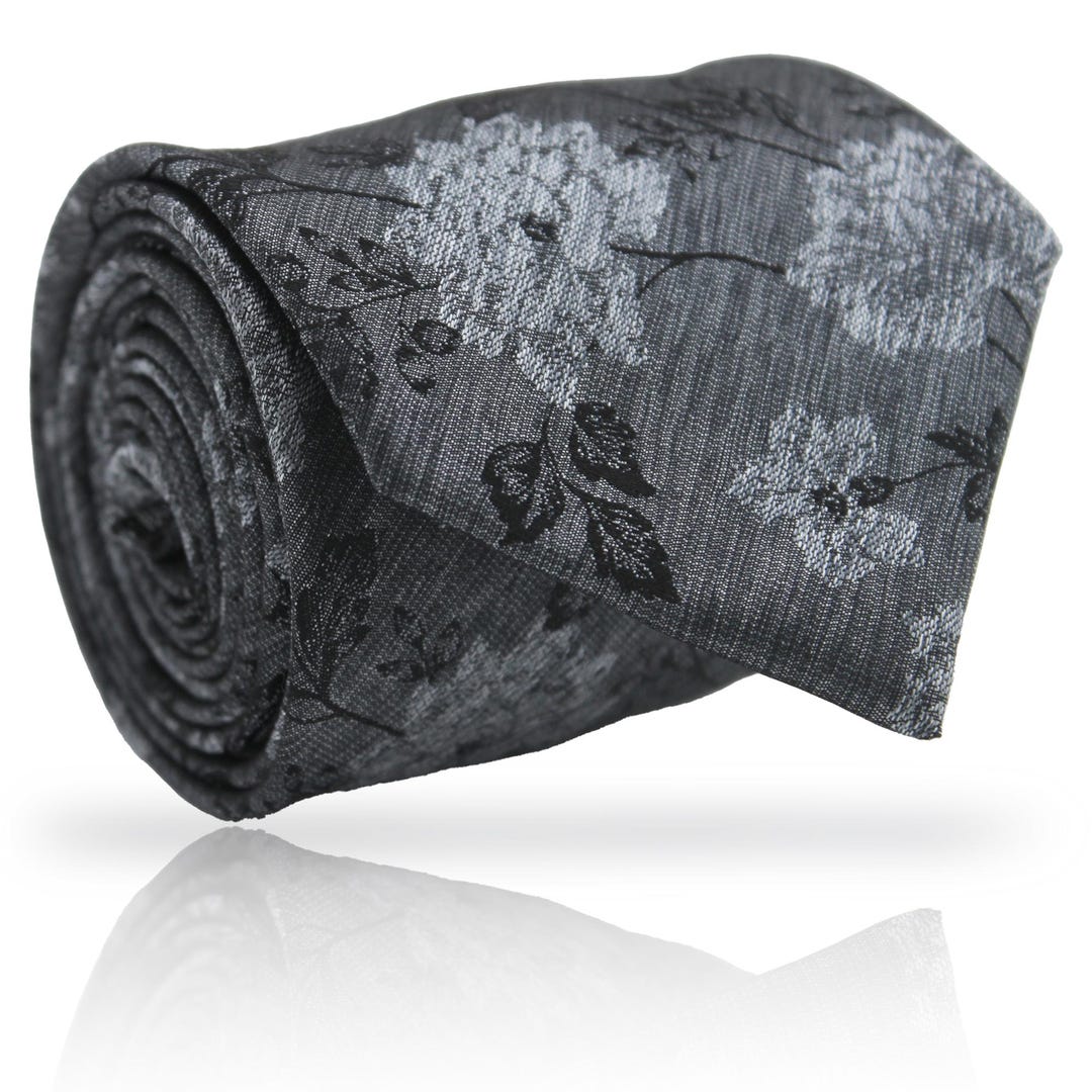 Subtle Pattern Tie Grey Subtle Rose Jacquard Necktie: Classic Tie With Sliver Floral ...