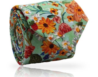 Oil Painting Daisies Cotton Necktie: Wearable Spring Tie for Groom, Liberty Necktie Series