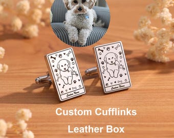 Custom Dog Cufflinks: Image to Hand Drawing, Personalizable Image and Name with 4 Colors