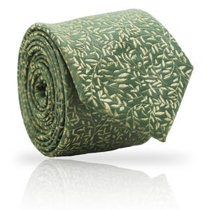 Gold Leave Green Background Jacquard Necktie: Glitter Leave Tie, Gift for Wedding Groom