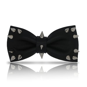 Rivet Black Genuine Lambskin Steampunk Bowtie: Cosplay Leather Bowtie, Wedding Groom Tie